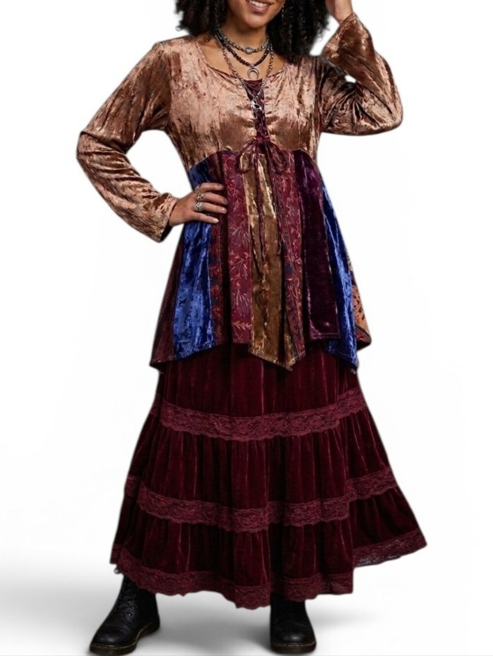 Whimsigoth Velvet Patchwork Corset Tunic Top Fairycore M